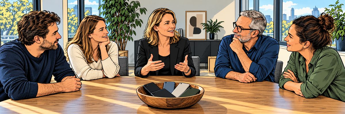 Illustration zum Beitrag: Stress durchs Smartphone: Warum das Handy nach Feierabend nicht loslässt